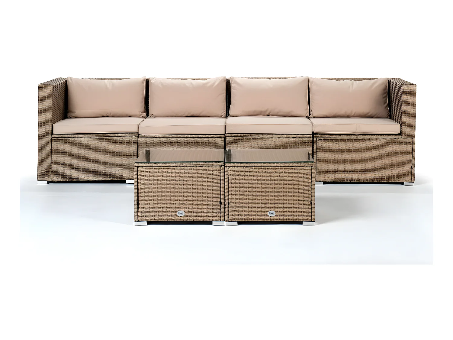 Set di Divani da Giardino Bahamas Divano Quadruplo double table 4 Posti Beige Kiefergarden