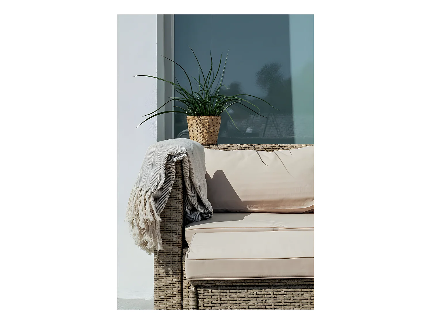 Set di Divani da Giardino Bahamas Divano Quadruplo double table 4 Posti Beige Kiefergarden