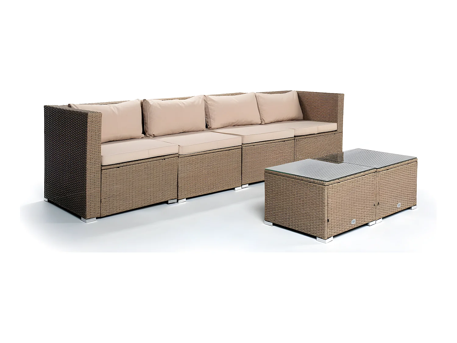 Set di Divani da Giardino Bahamas Divano Quadruplo double table 4 Posti Beige Kiefergarden