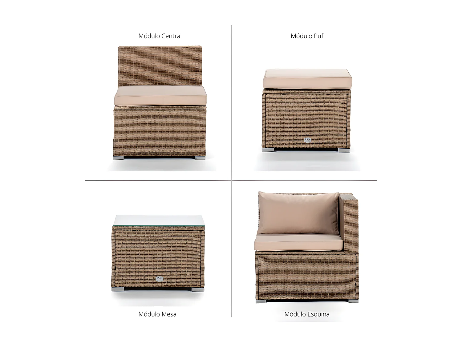 Set di Divani da Giardino Bahamas Divano Quadruplo double table 4 Posti Beige Kiefergarden