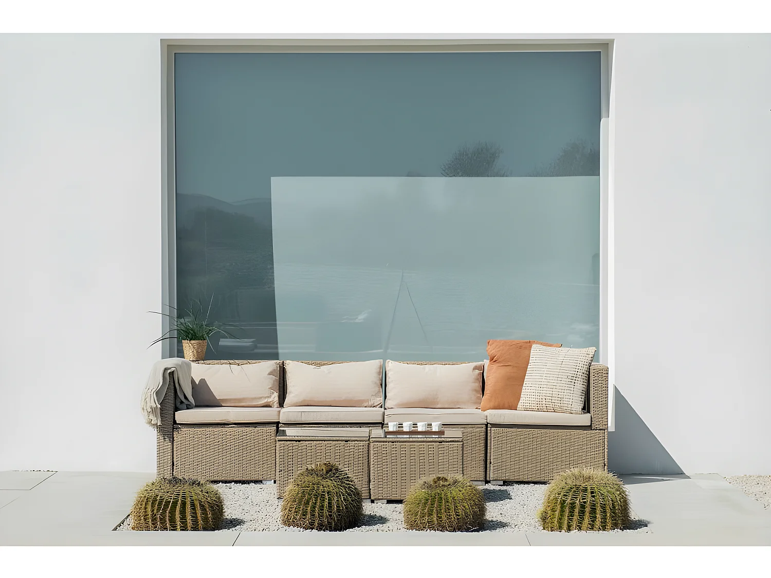 Set di Divani da Giardino Bahamas Divano Quadruplo double table 4 Posti Beige Kiefergarden