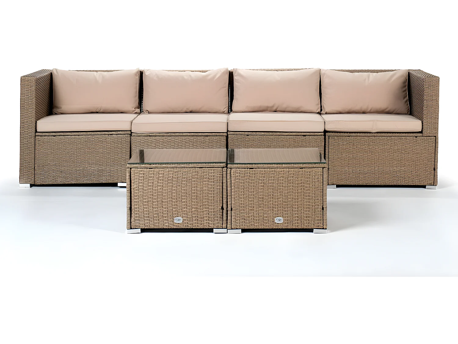 Set di Divani da Giardino Bahamas Divano Quadruplo double table 4 Posti Beige Kiefergarden