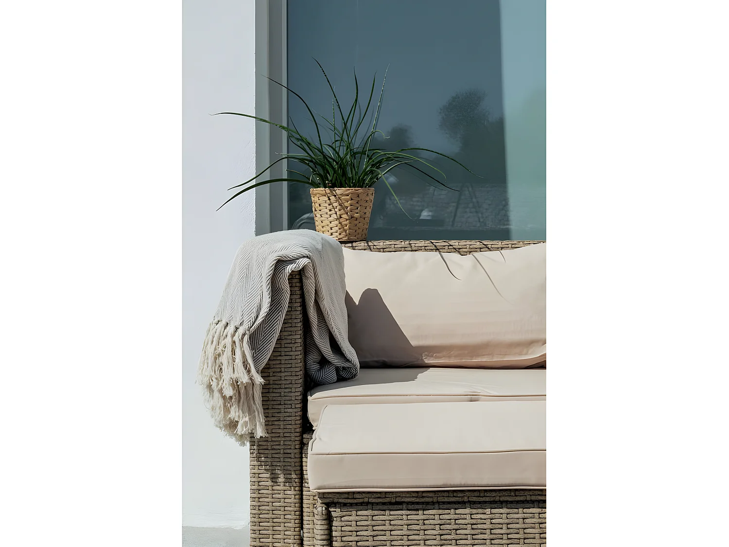 Set di Divani da Giardino Bahamas Divano Quadruplo double table 4 Posti Beige Kiefergarden