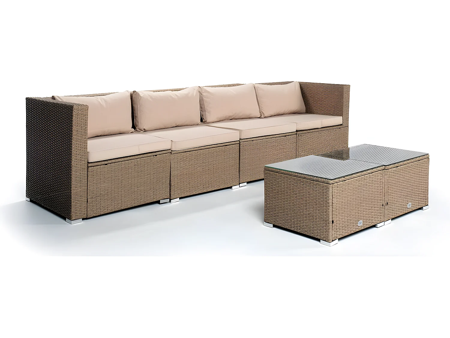 Set di Divani da Giardino Bahamas Divano Quadruplo double table 4 Posti Beige Kiefergarden