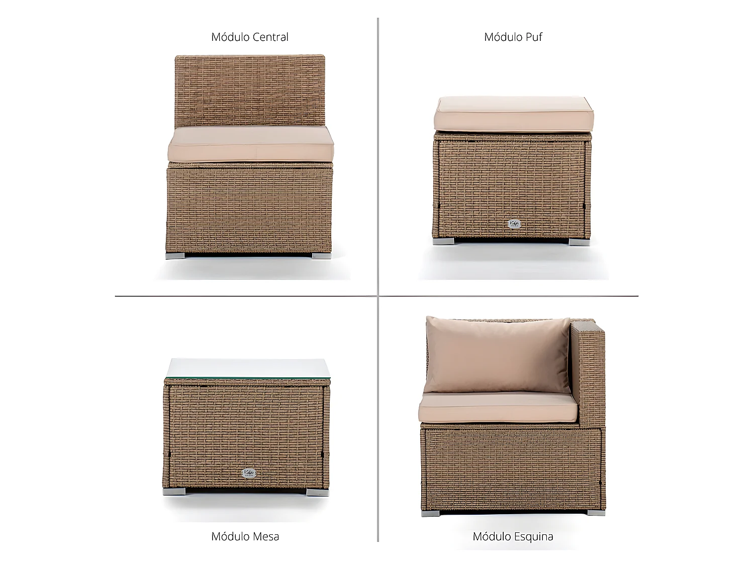 Set di Divani da Giardino Bahamas Divano Quadruplo double table 4 Posti Beige Kiefergarden