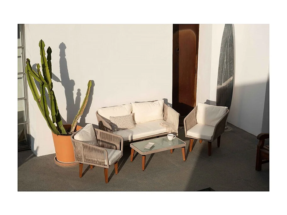 Set di Divani da Giardino Melbourne 5 Posti Beige Kiefergarden