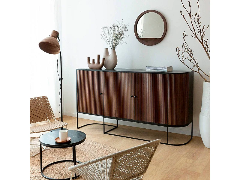 Buffet arrondi en bois de manguier et métal Ysé