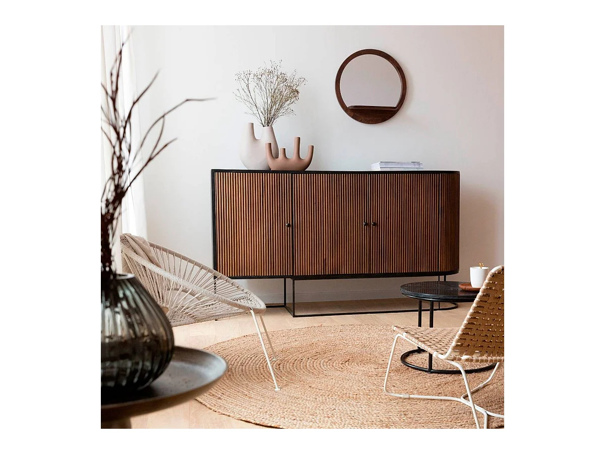 Buffet arrondi en bois de manguier et métal Ysé