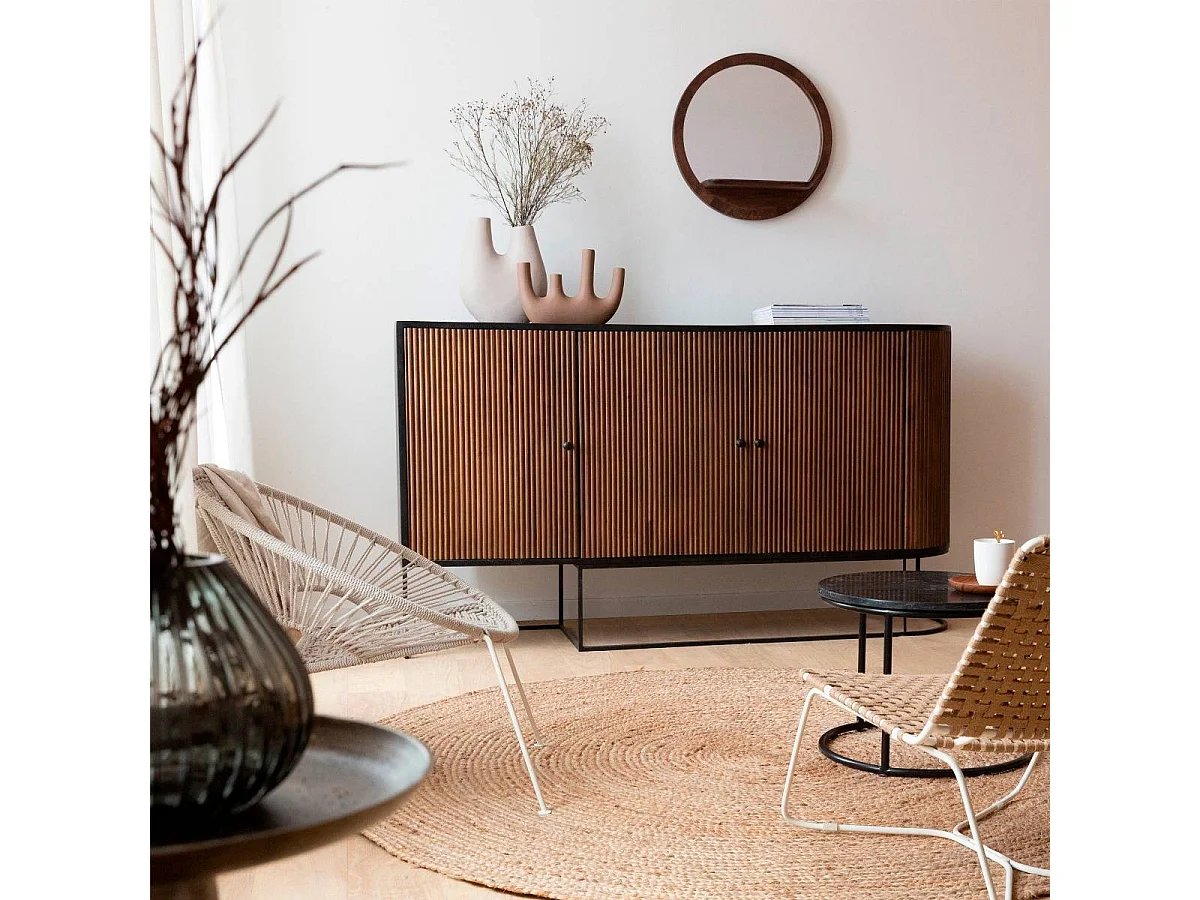 Buffet arrondi en bois de manguier et métal Ysé