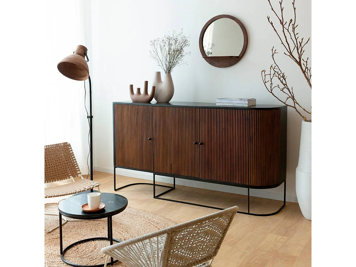 Buffet arrondi en bois de manguier et métal Ysé