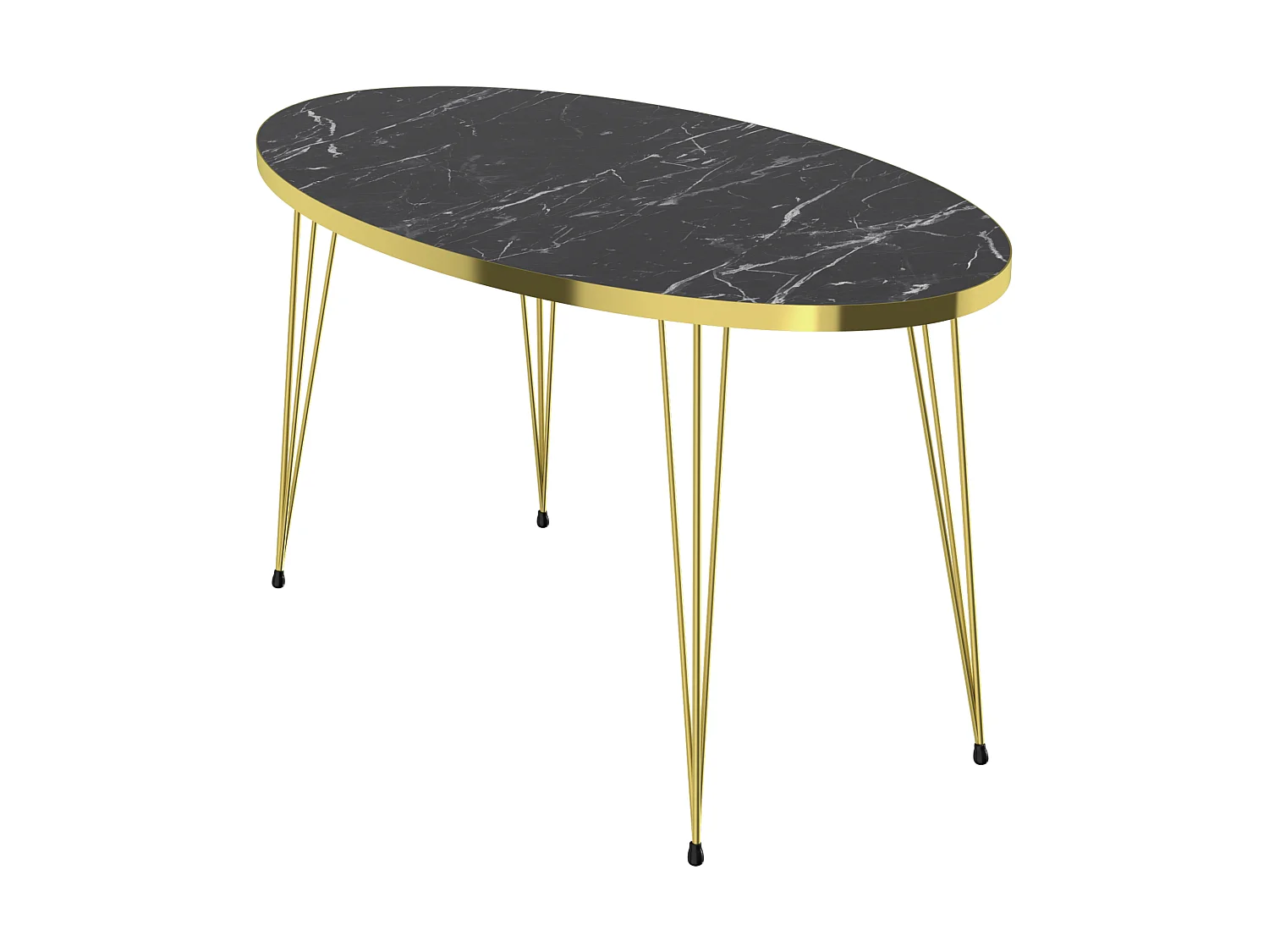 Table basse Skævinge ovale 43 x 90 x 50 cm marbre noir or [en.casa]