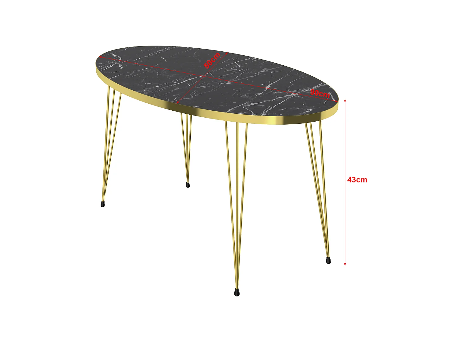 Table basse Skævinge ovale 43 x 90 x 50 cm marbre noir or [en.casa]