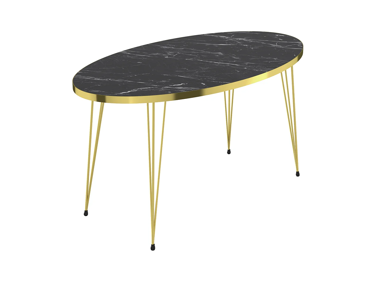 Table basse Skævinge ovale 43 x 90 x 50 cm marbre noir or [en.casa]