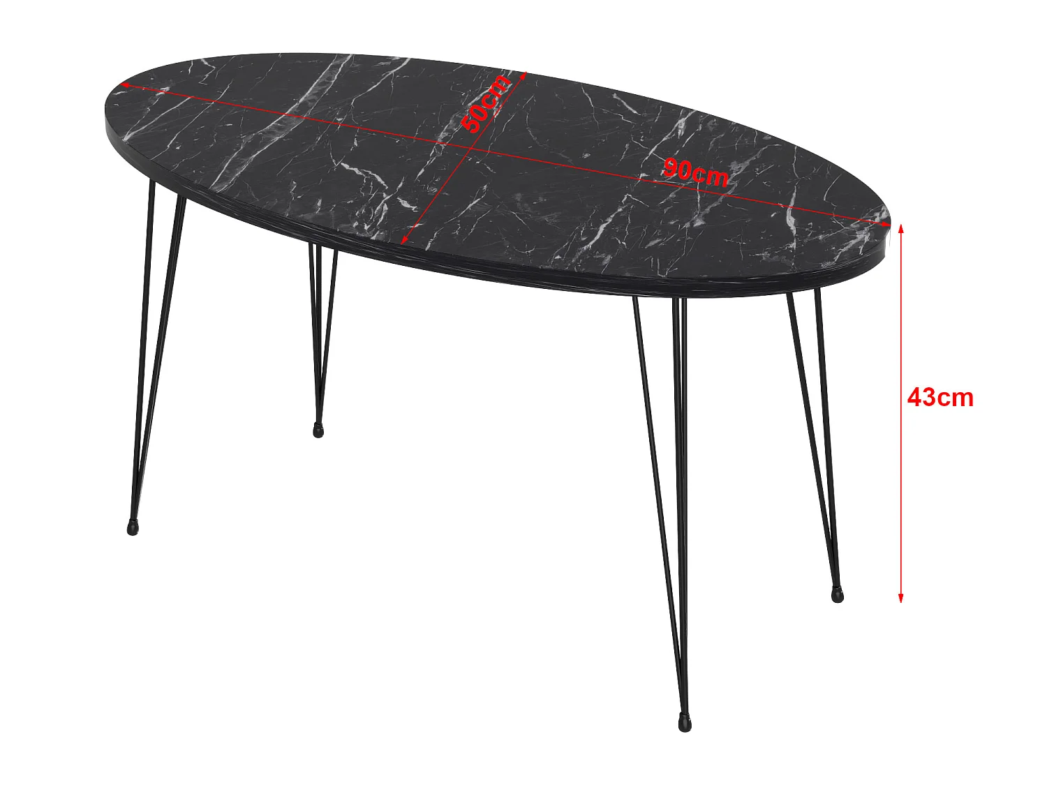 Table basse Skævinge ovale 43 x 90 x 50 cm marbre noir [en.casa]