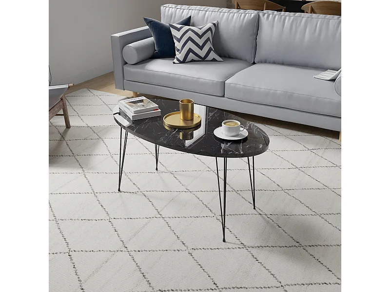Table basse Skævinge ovale 43 x 90 x 50 cm marbre noir [en.casa]