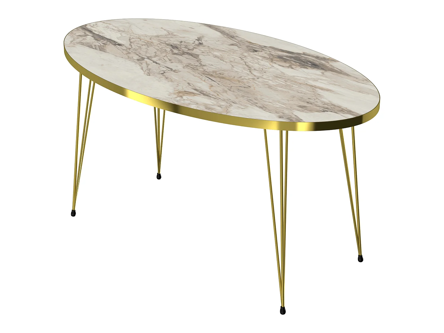 Table basse Skævinge ovale 43 x 90 x 50 cm marbre blanc or [en.casa]