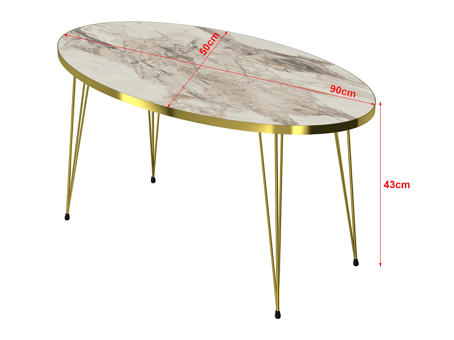 Table basse Skævinge ovale 43 x 90 x 50 cm marbre blanc or [en.casa]