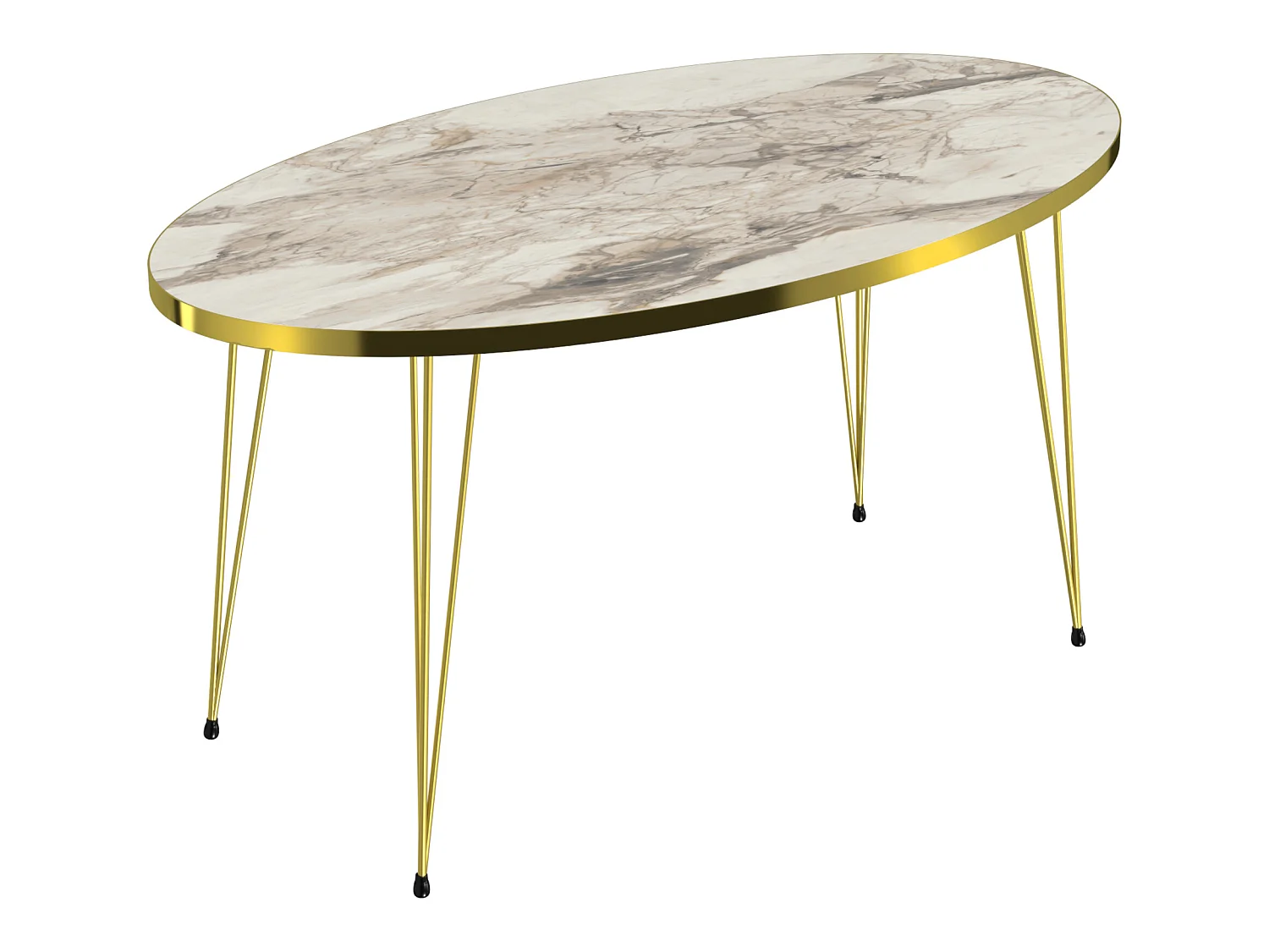 Table basse Skævinge ovale 43 x 90 x 50 cm marbre blanc or [en.casa]