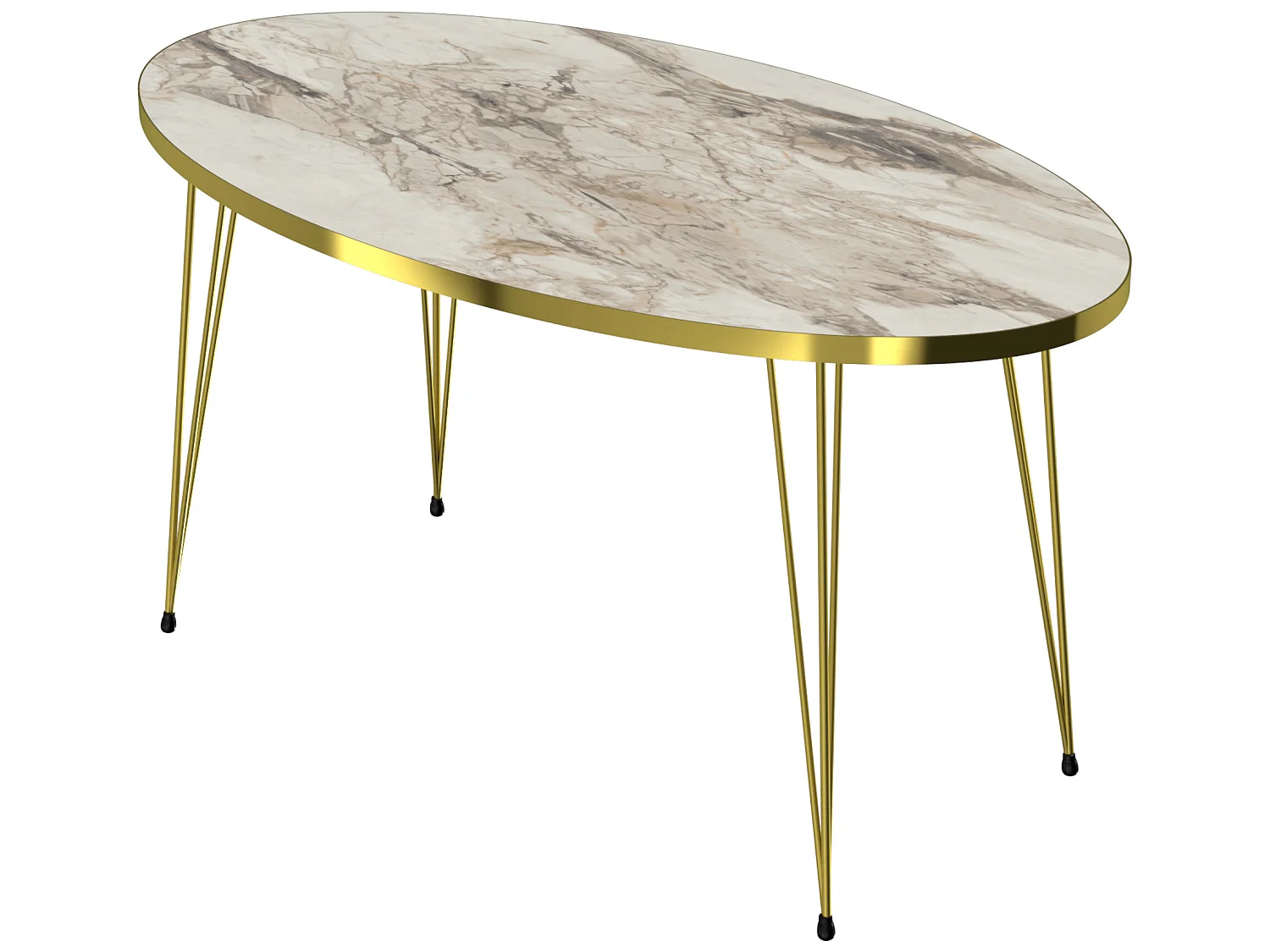 Table basse Skævinge ovale 43 x 90 x 50 cm marbre blanc or [en.casa]