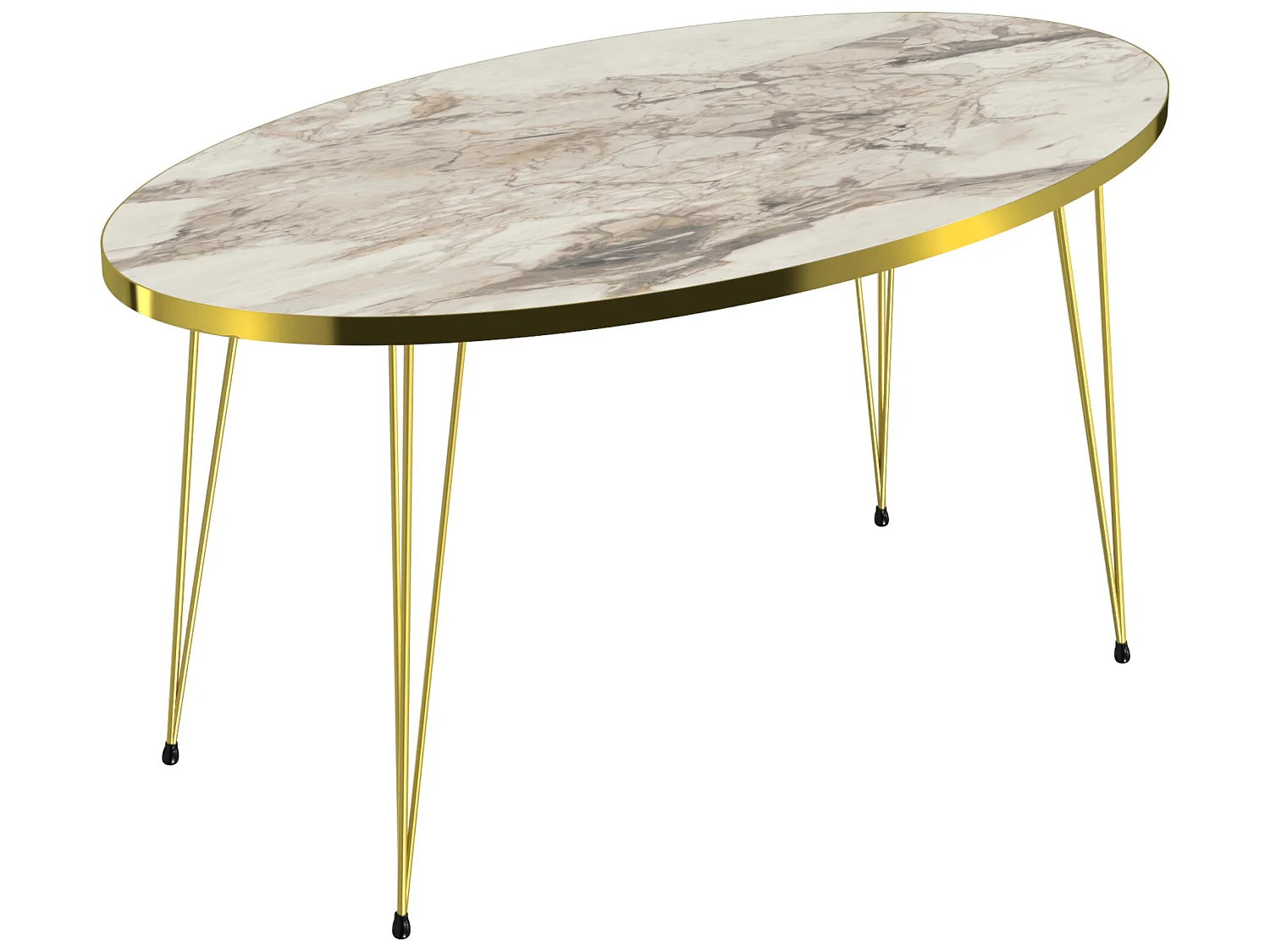 Table basse Skævinge ovale 43 x 90 x 50 cm marbre blanc or [en.casa]