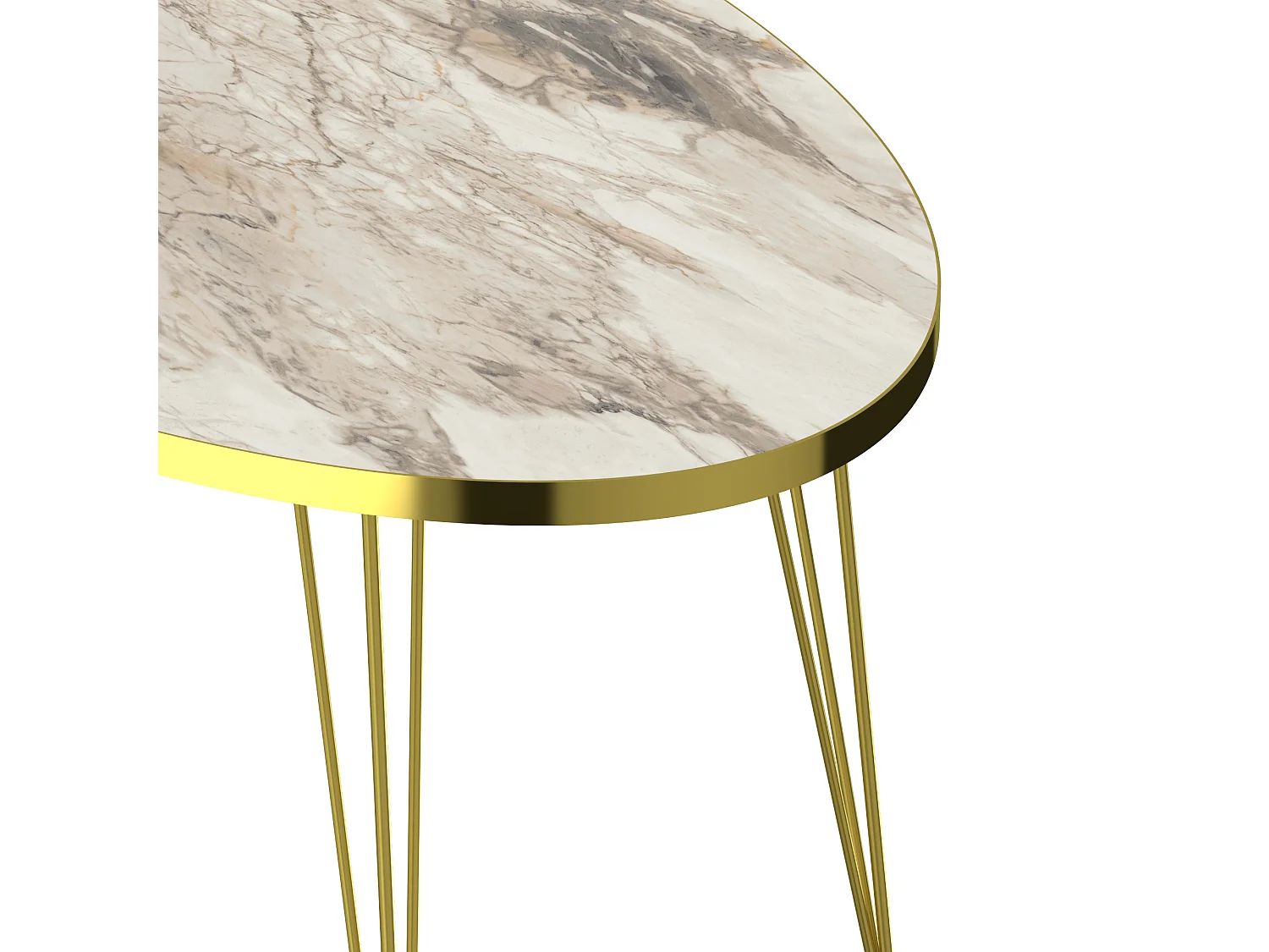 Table basse Skævinge ovale 43 x 90 x 50 cm marbre blanc or [en.casa]