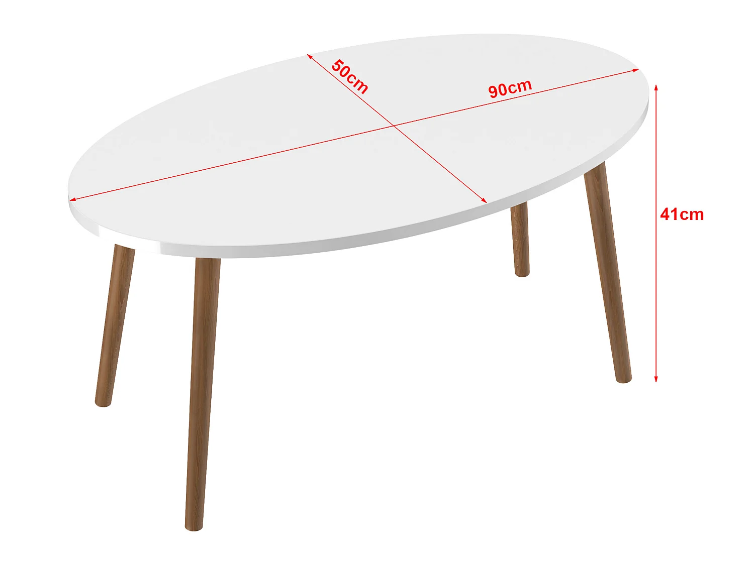 Table basse Sindal ovale 41 x 90 x 50cm blanc naturel [en.casa]