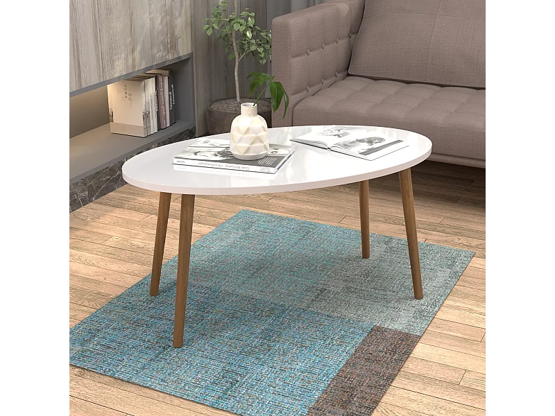 Table basse Sindal ovale 41 x 90 x 50cm blanc naturel [en.casa]