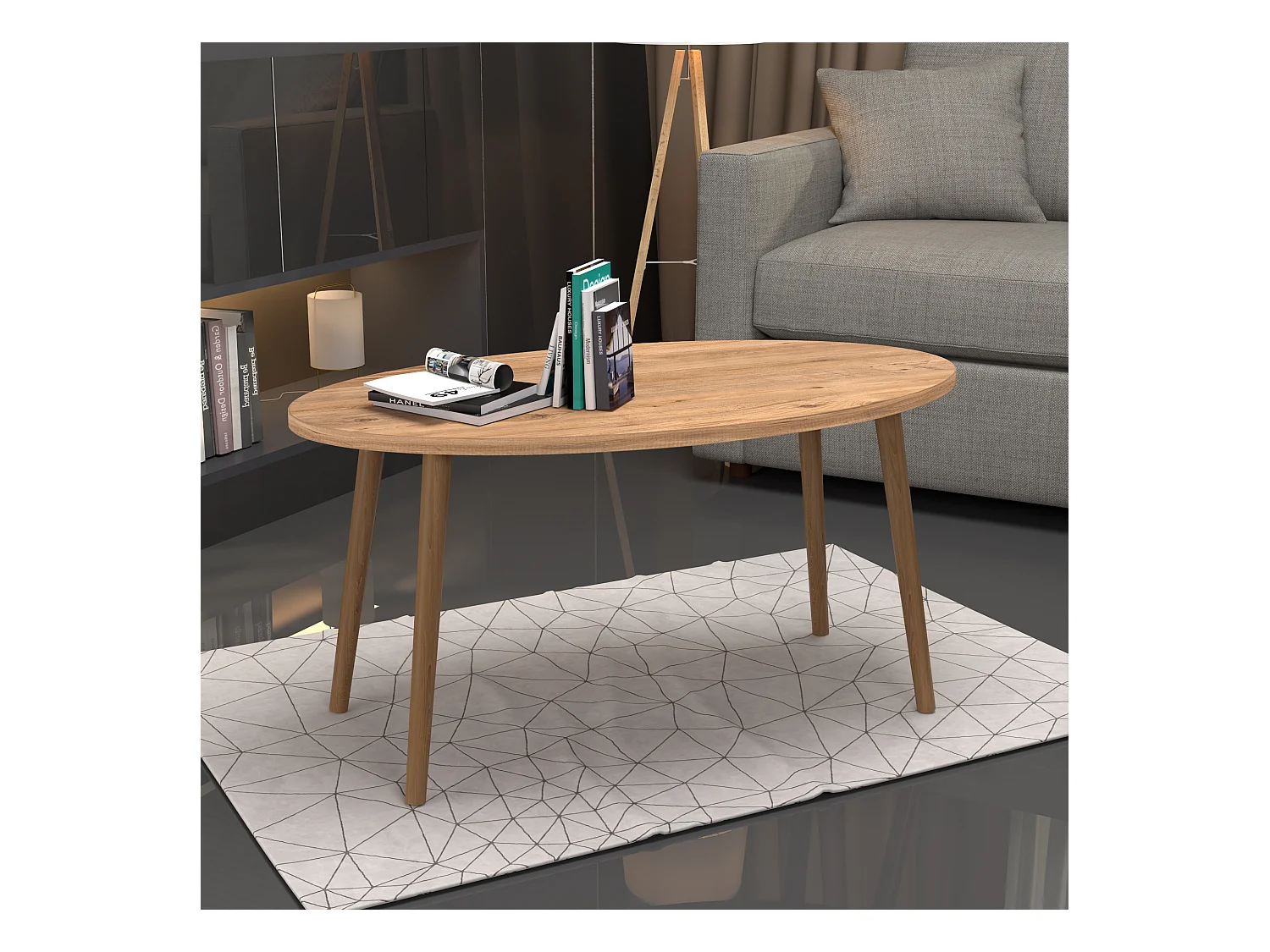 Table basse Sindal ovale 41 x 90 x 50 cm naturel [en.casa]