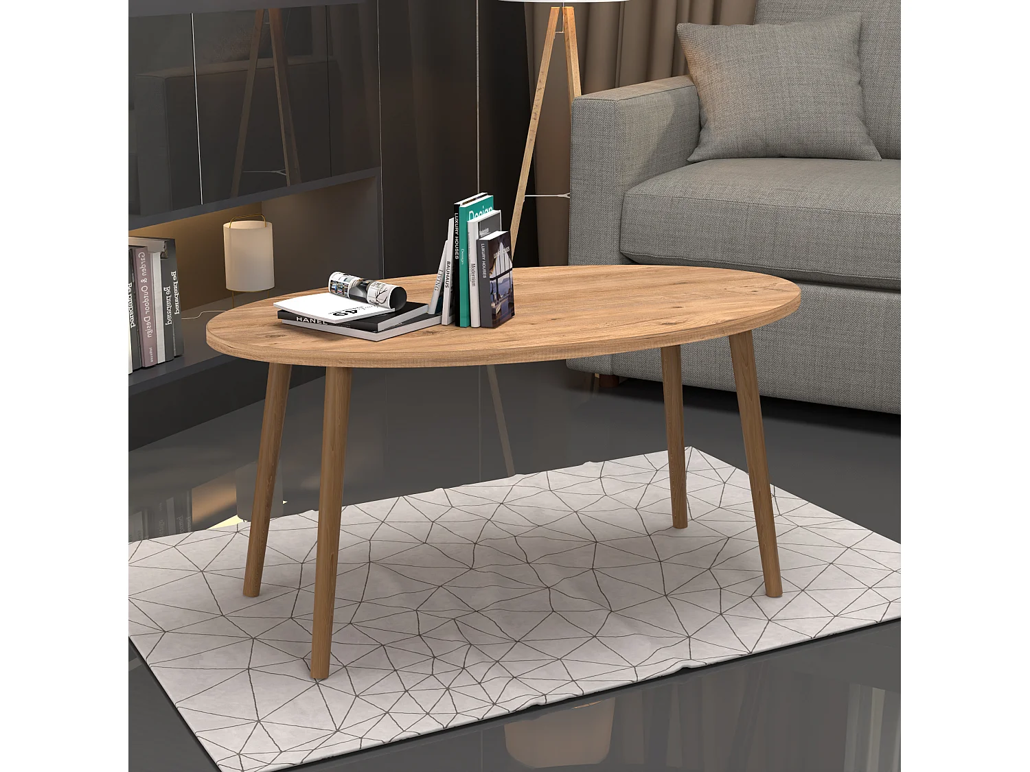 Table basse Sindal ovale 41 x 90 x 50 cm naturel [en.casa]