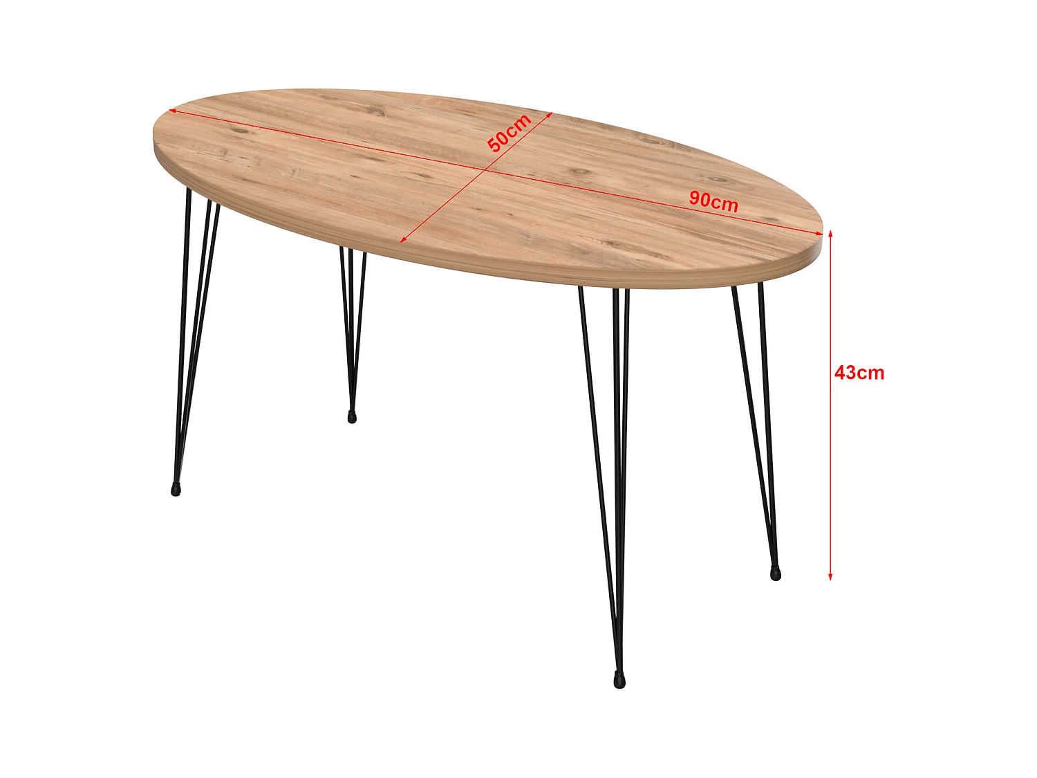 Table basse Skævinge ovale 43 x 90 x 50 cm naturel noir [en.casa]