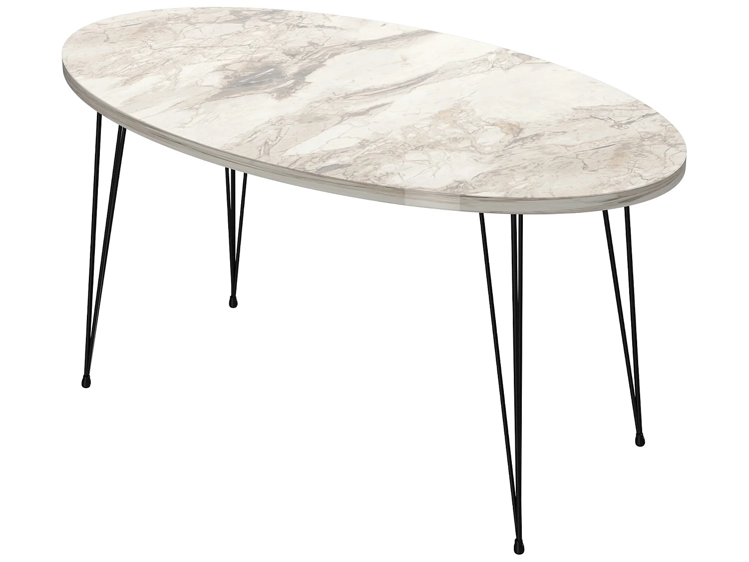 Table basse Skævinge ovale 43 x 90 x 50 cm marbre blanc noir [en.casa]