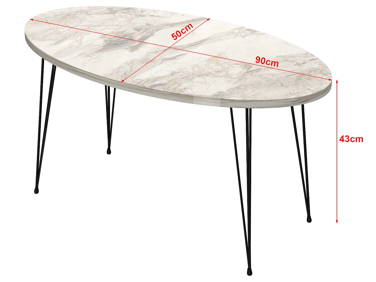 Table basse Skævinge ovale 43 x 90 x 50 cm marbre blanc noir [en.casa]