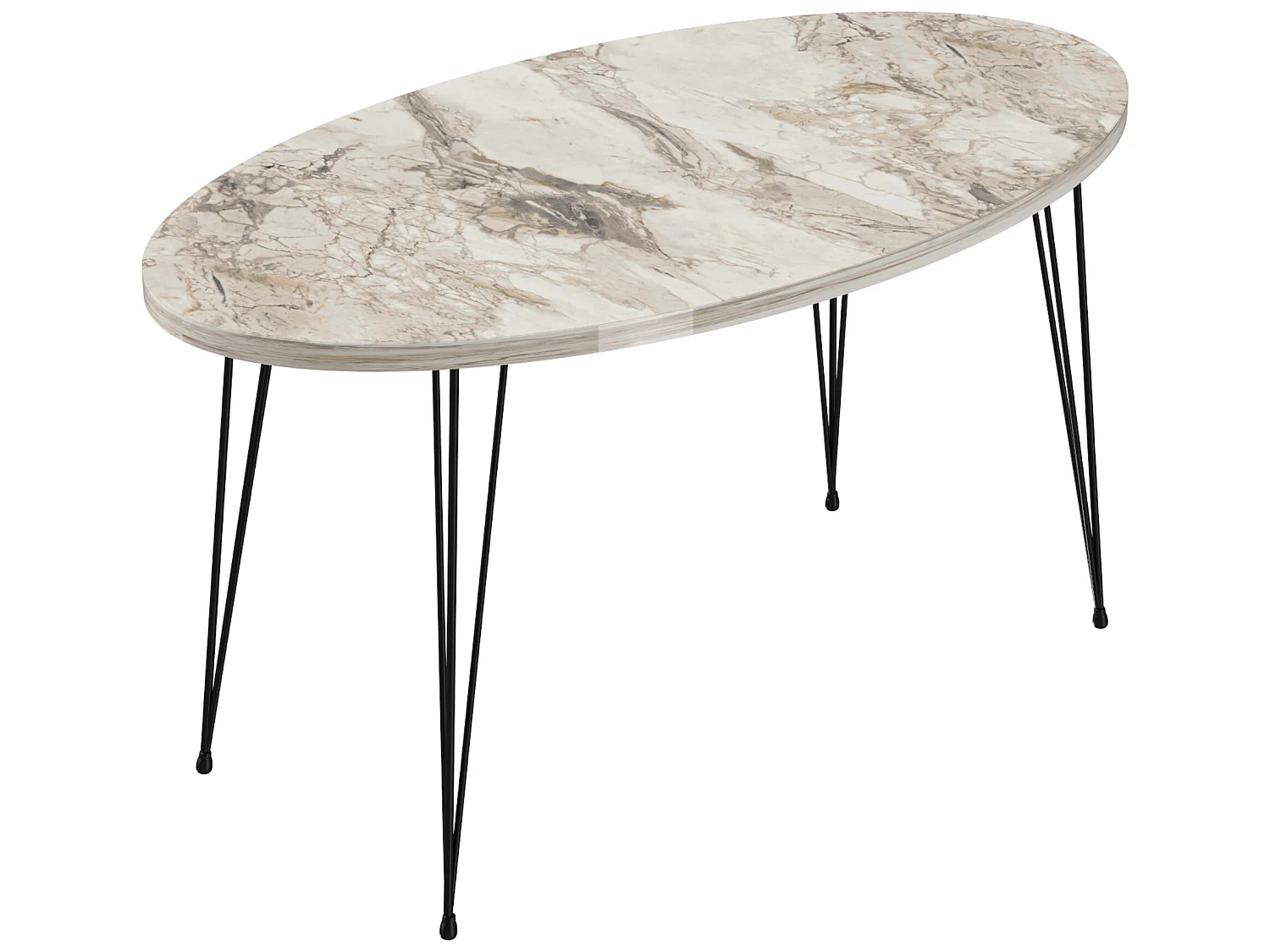 Table basse Skævinge ovale 43 x 90 x 50 cm marbre blanc noir [en.casa]