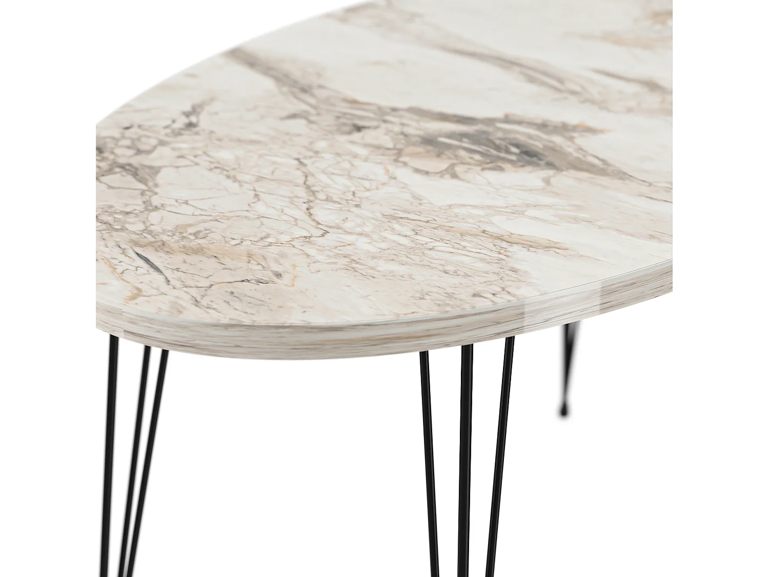 Table basse Skævinge ovale 43 x 90 x 50 cm marbre blanc noir [en.casa]