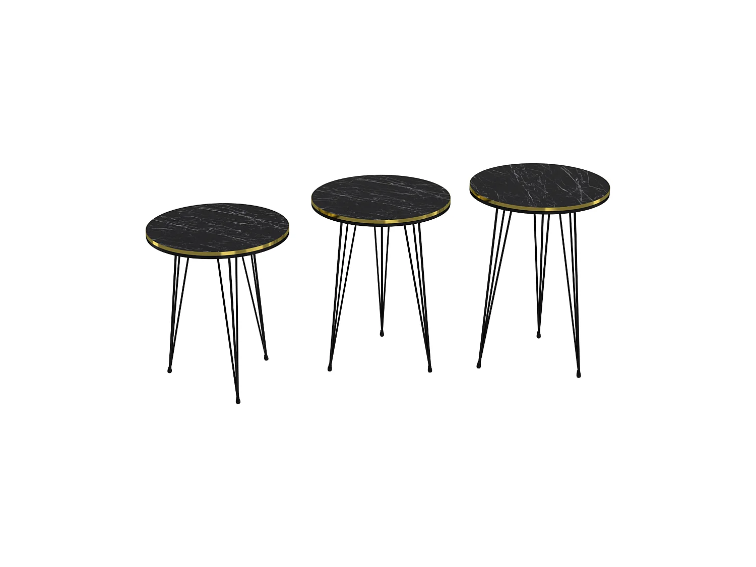 Set de 3 tables d'appoint Ry rondes gigognes marbre noir or [en.casa]