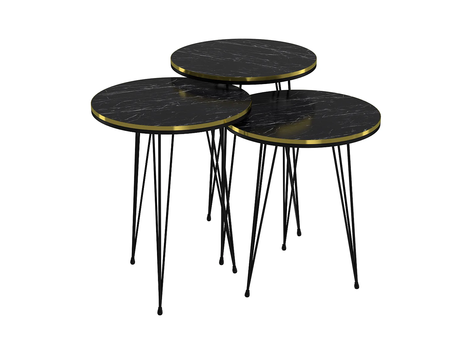 Set de 3 tables d'appoint Ry rondes gigognes marbre noir or [en.casa]