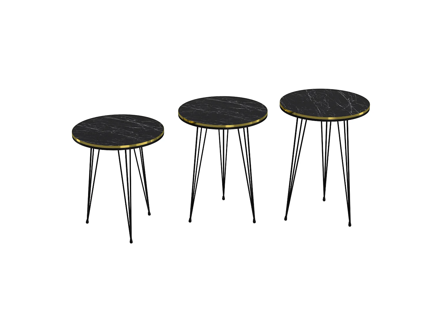 Set de 3 tables d'appoint Ry rondes gigognes marbre noir or [en.casa]