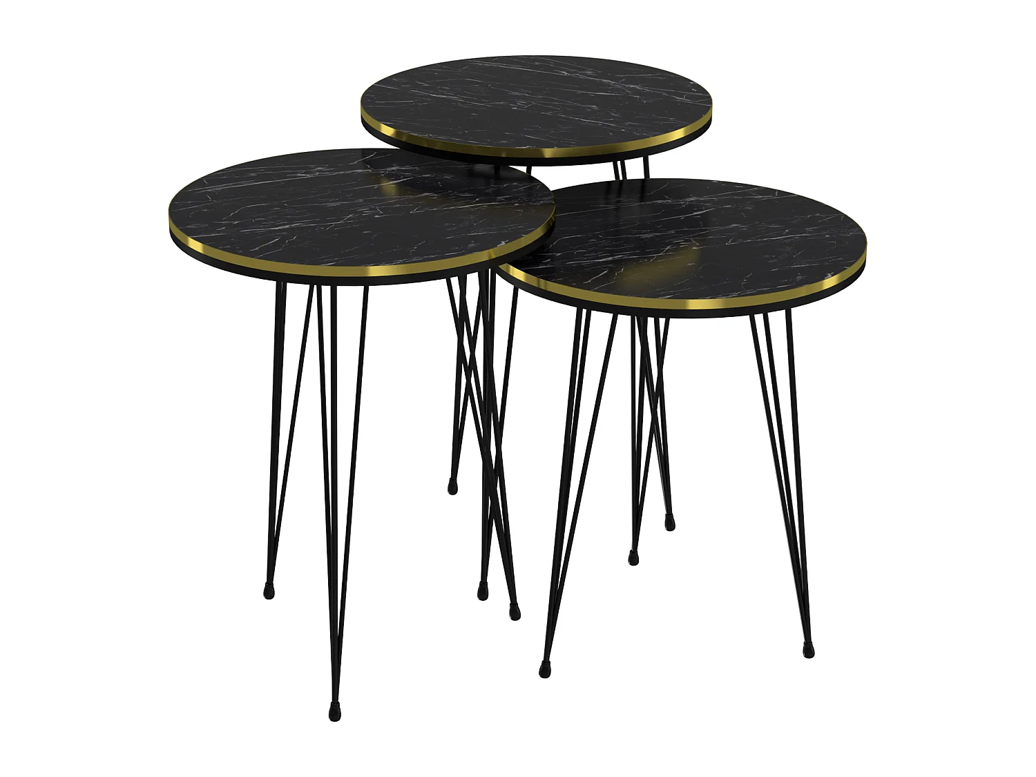 Set de 3 tables d'appoint Ry rondes gigognes marbre noir or [en.casa]