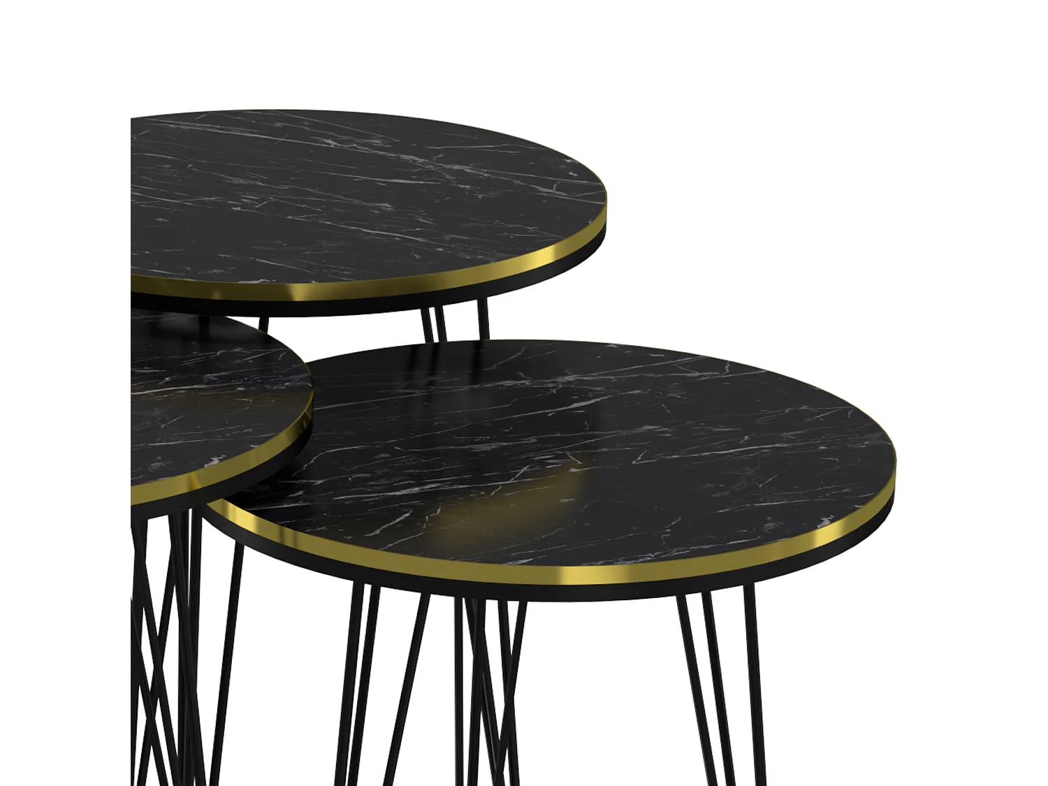 Set de 3 tables d'appoint Ry rondes gigognes marbre noir or [en.casa]