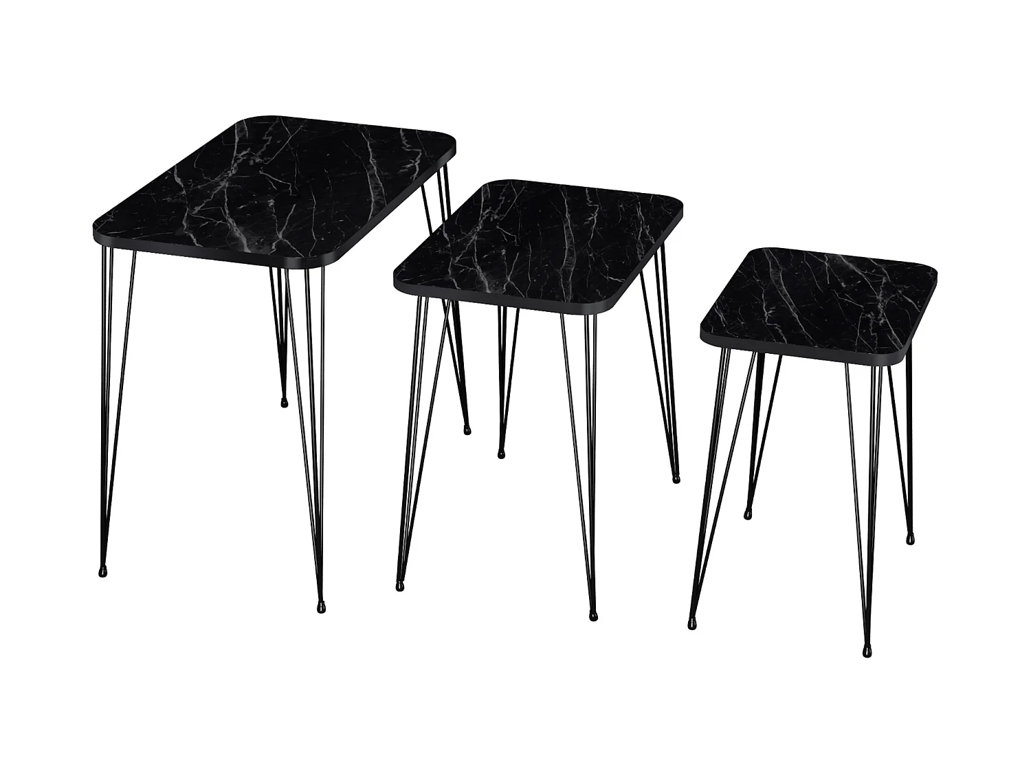 Set de 3 tables d'appoint Rudkøbing rectangulaires gigognes marbre noir [en.casa]