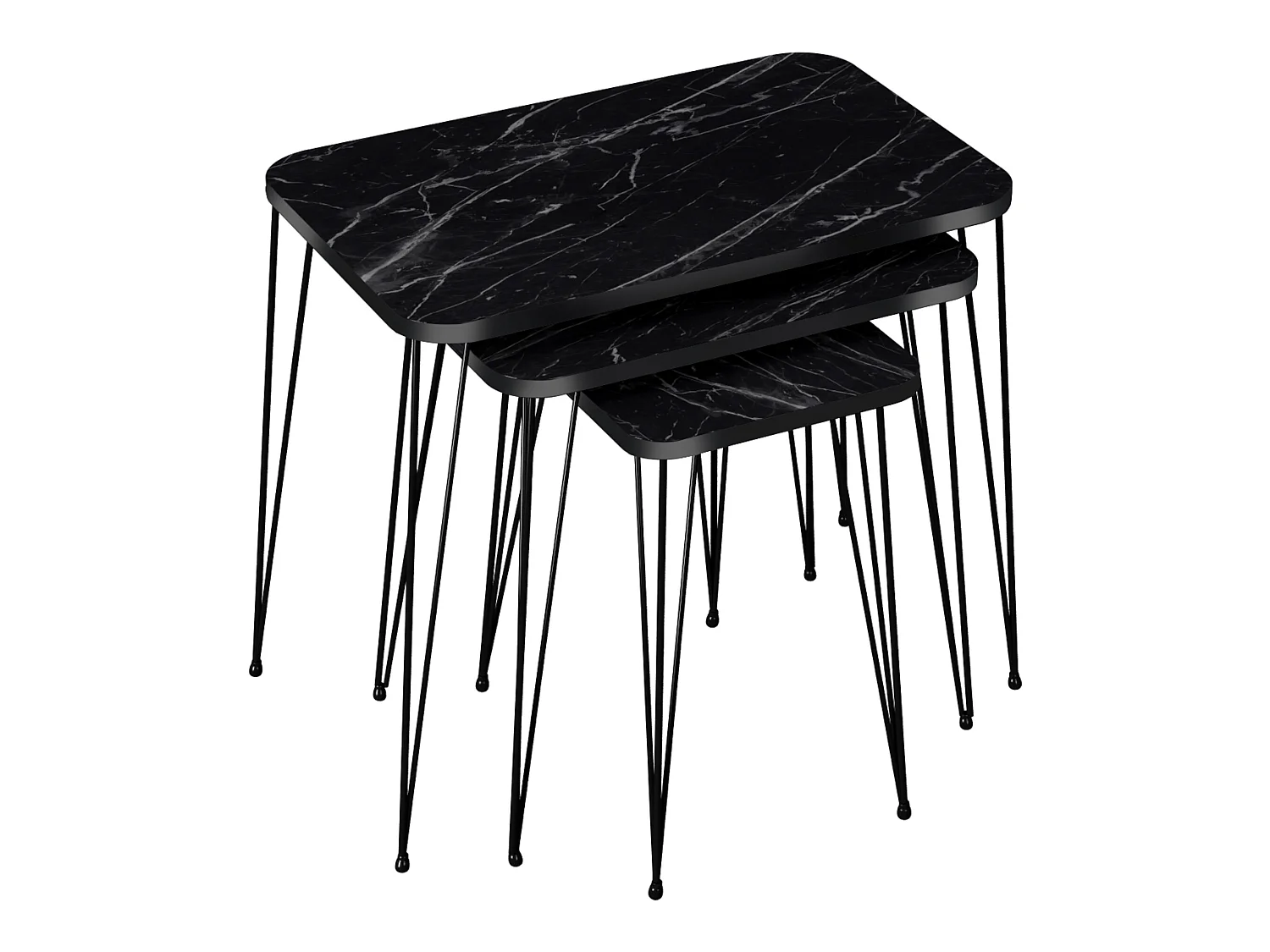 Set de 3 tables d'appoint Rudkøbing rectangulaires gigognes marbre noir [en.casa]