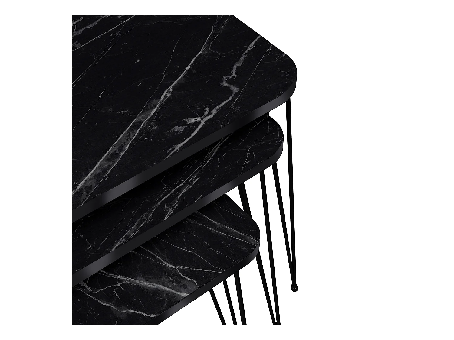 Set de 3 tables d'appoint Rudkøbing rectangulaires gigognes marbre noir [en.casa]
