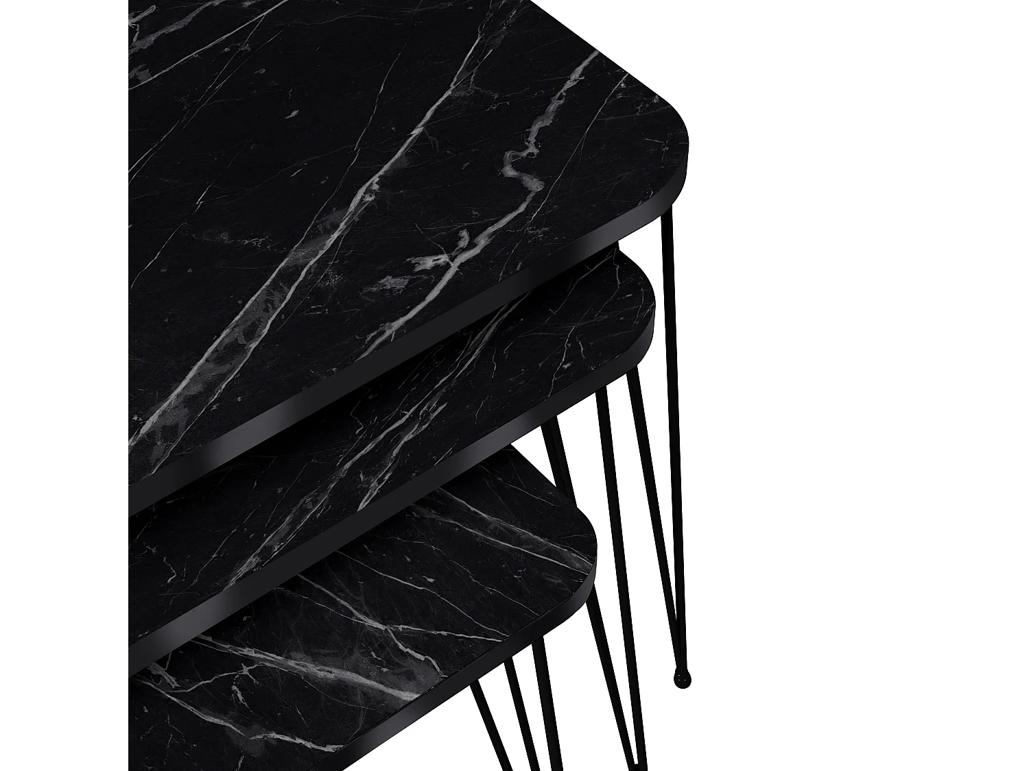 Set de 3 tables d'appoint Rudkøbing rectangulaires gigognes marbre noir [en.casa]