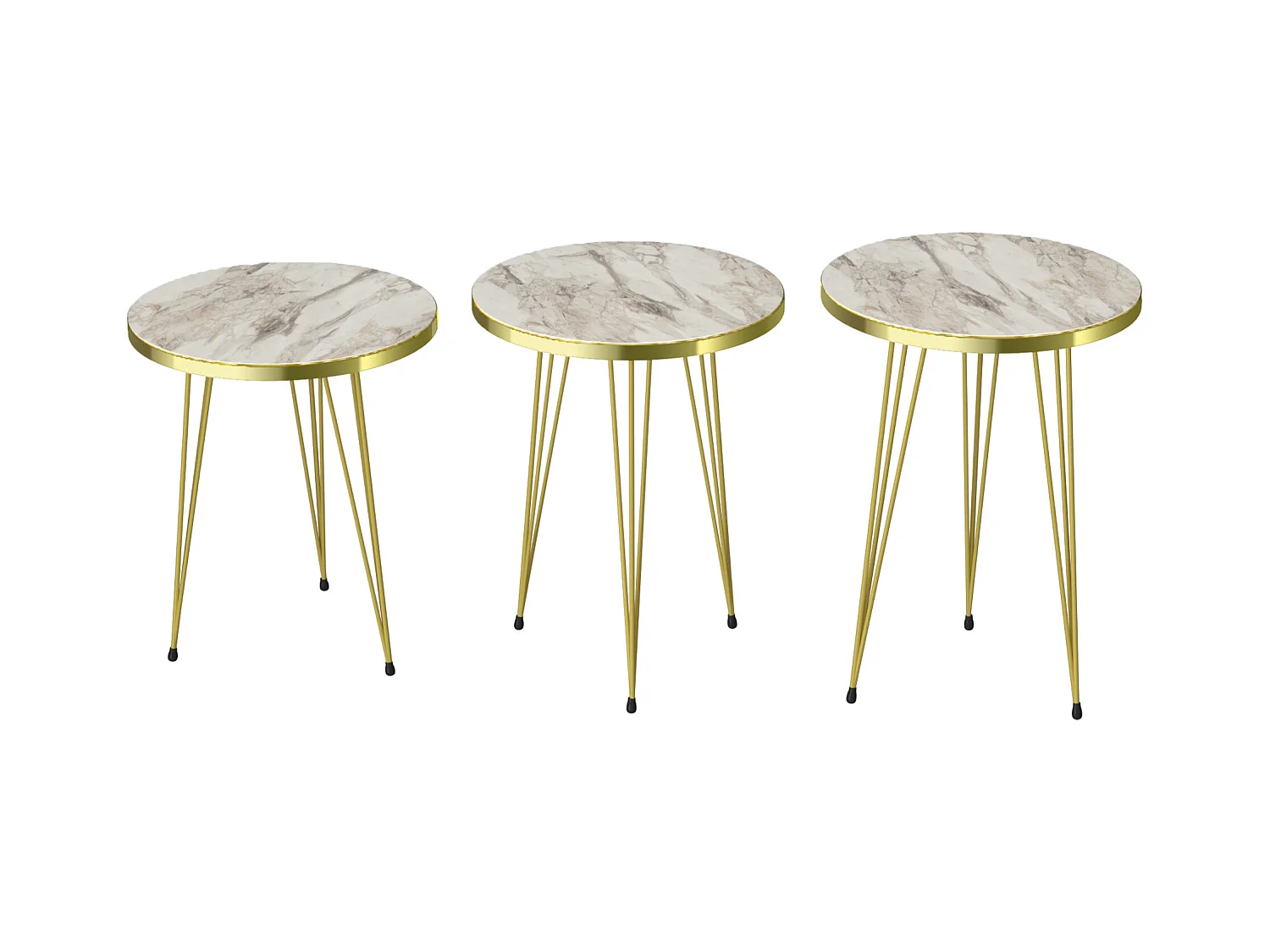 Set de 3 tables d'appoint Ry rondes gigognes marbre blanc or [en.casa]