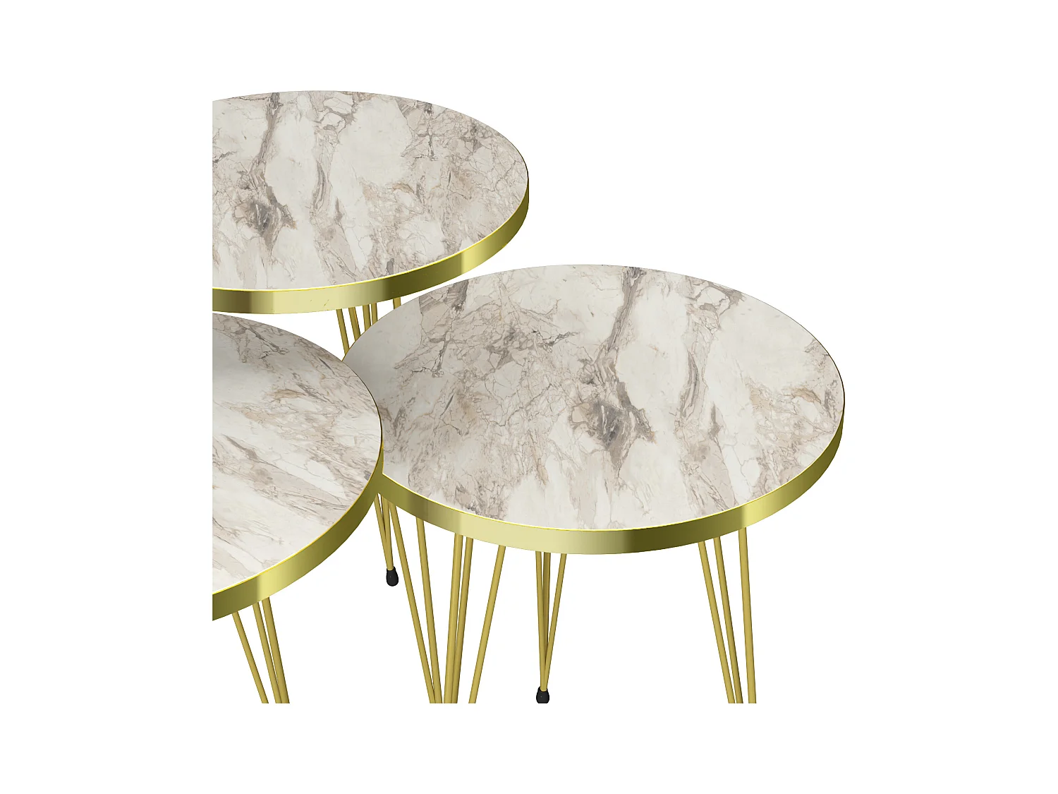 Set de 3 tables d'appoint Ry rondes gigognes marbre blanc or [en.casa]