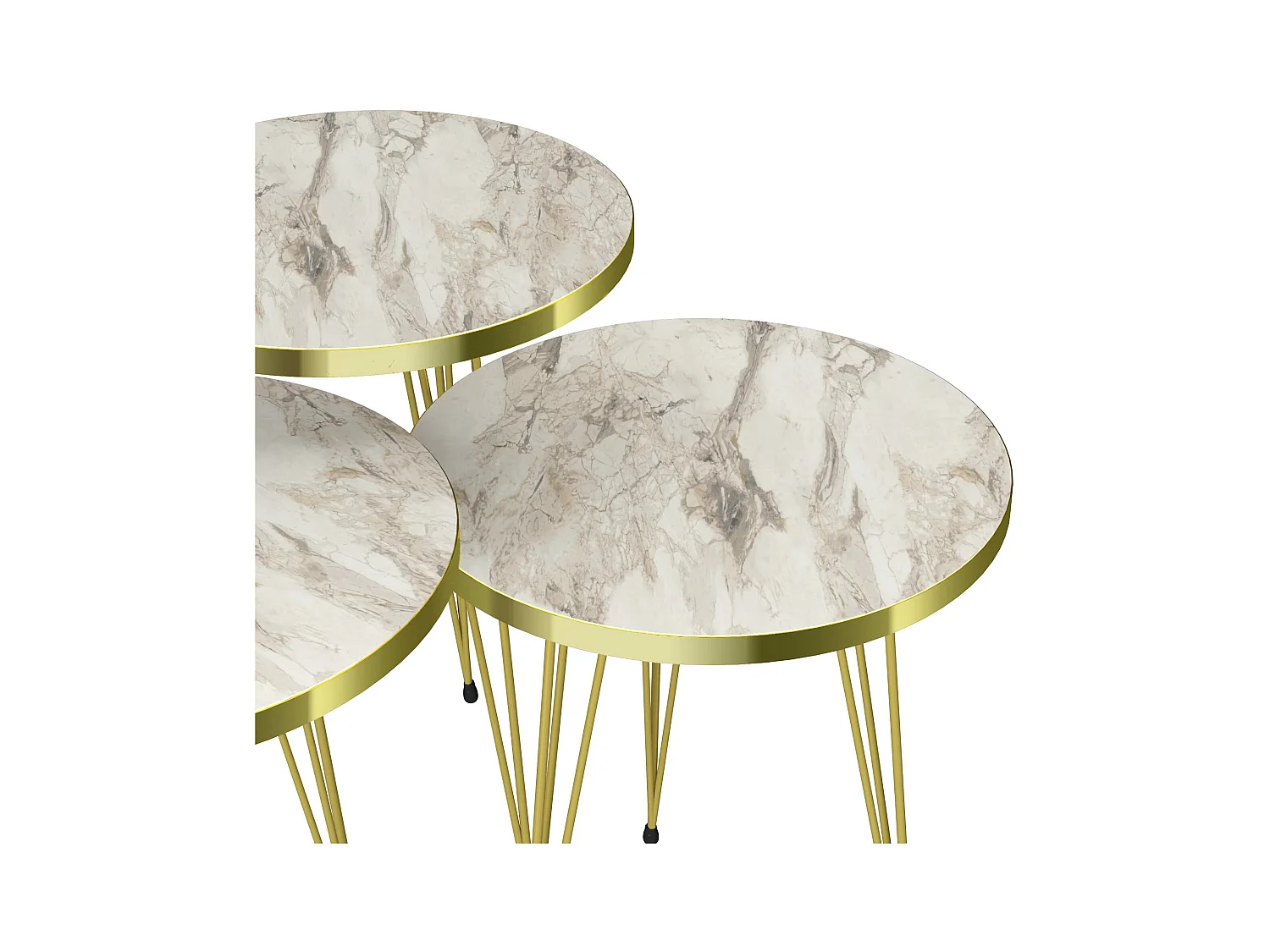 Set de 3 tables d'appoint Ry rondes gigognes marbre blanc or [en.casa]