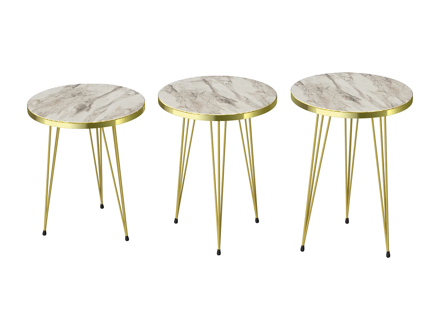 Set de 3 tables d'appoint Ry rondes gigognes marbre blanc or [en.casa]