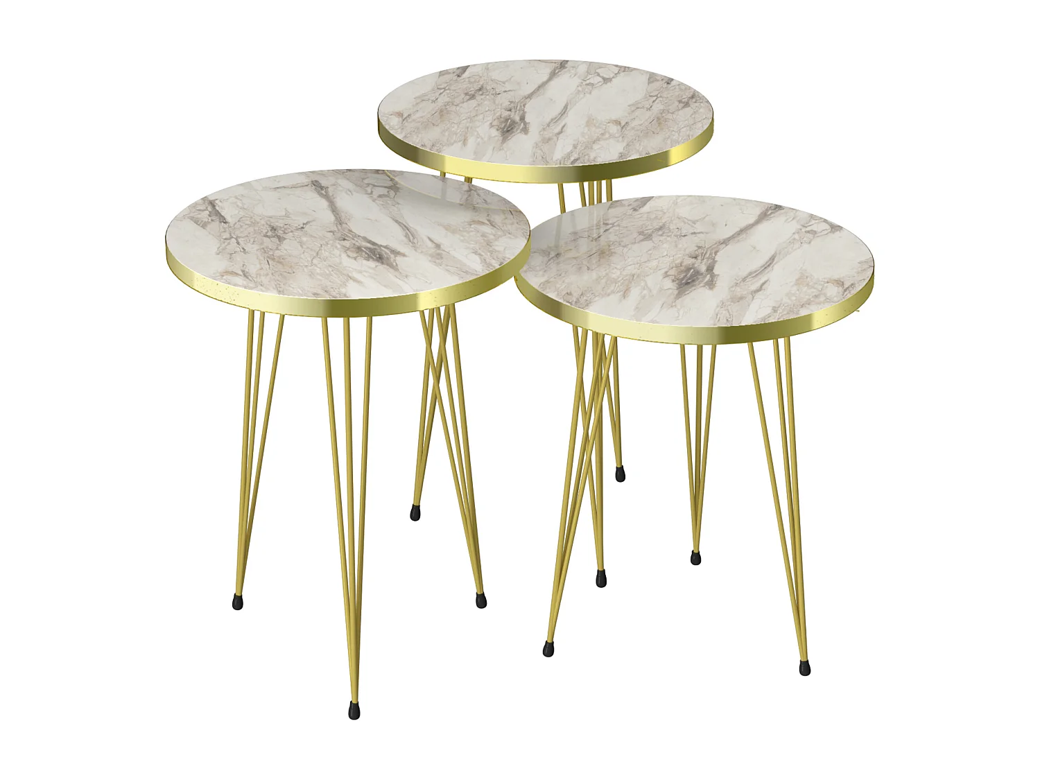 Set de 3 tables d'appoint Ry rondes gigognes marbre blanc or [en.casa]
