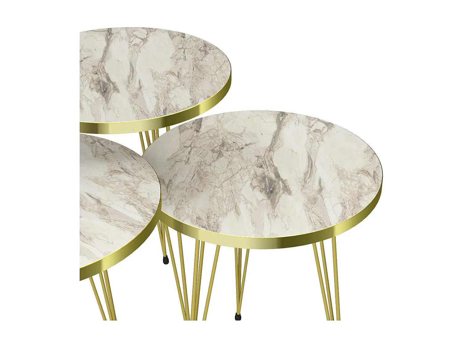 Set de 3 tables d'appoint Ry rondes gigognes marbre blanc or [en.casa]
