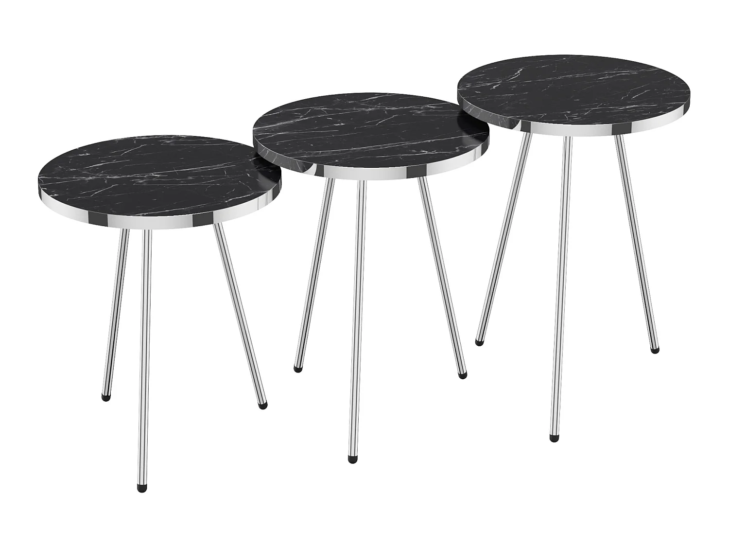 Set de 3 tables d'appoint Sakskøbing rondes gigognes marbre noir argent [en.casa]